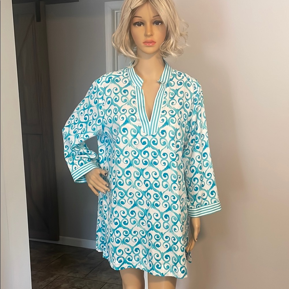 Foxcroft  Blue and White Tunic / Swim Cover-Up